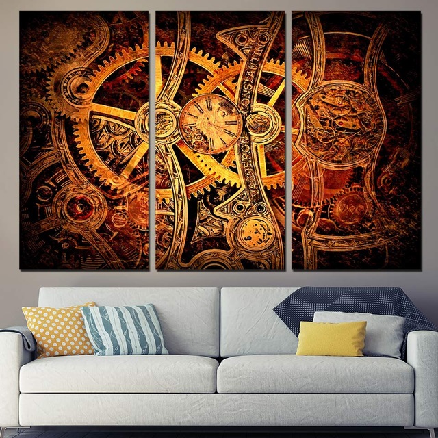 640x640 Wall Art Living Room Printed Pictures Painting Poster 3 Panel Gear - Clockwork Painting