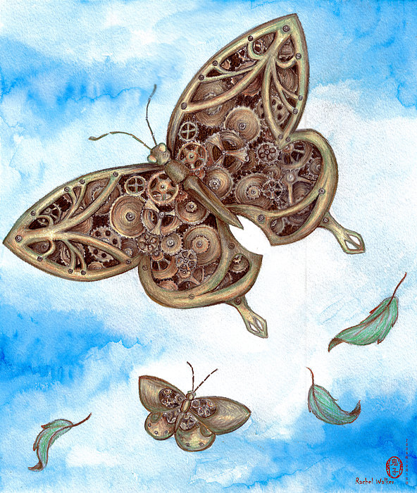 592x700 Clockwork Butterfly Painting By Rachel Walker - Clockwork Painting