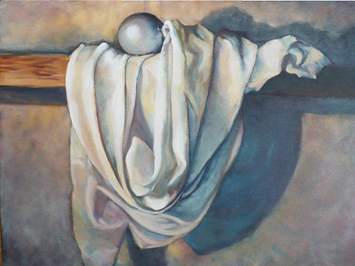 504x378 White Cloth And Silver Ball Painting By Violet Taylor - Cloth Painting