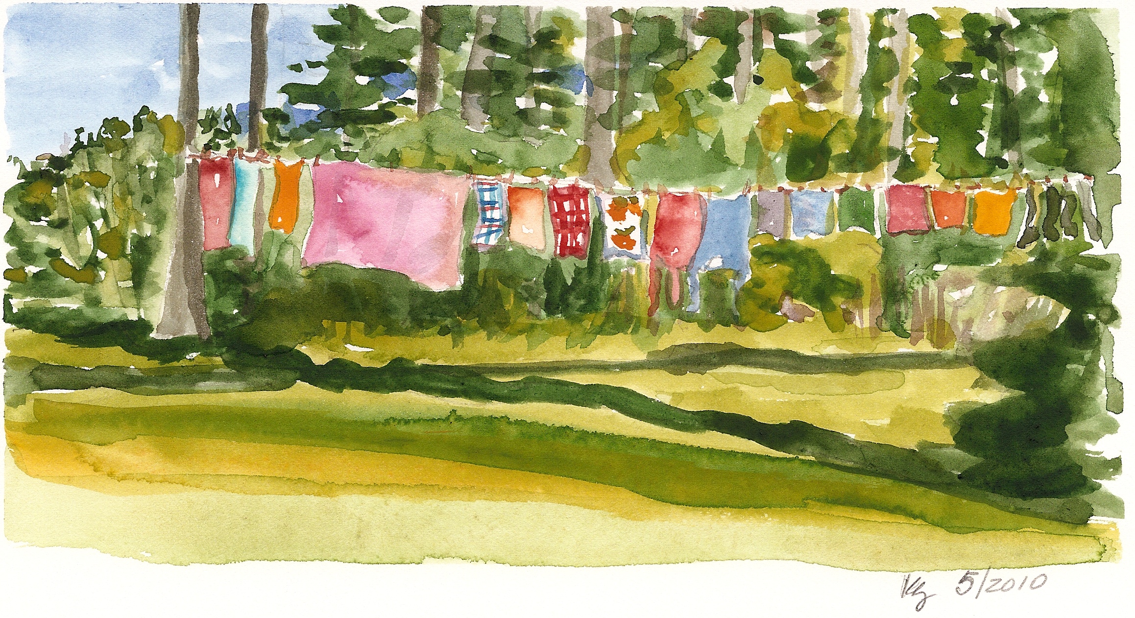 2317x1262 Clotheslines Her Spirits - Clothesline Painting