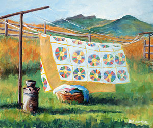300x251 Hanging Laundry Paintings Fine Art America - Clothesline Painting