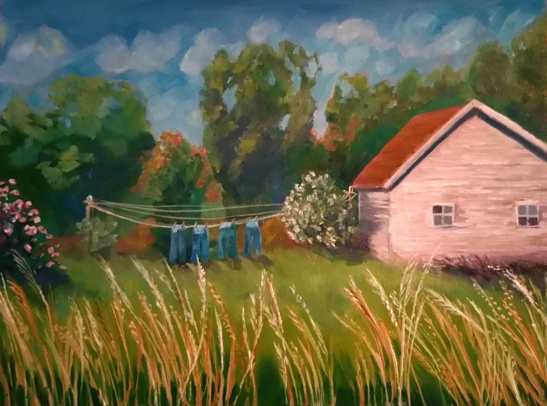 1869x1386 Originalpaintinglandscape 4 Jeans Oilpaintingcanvas, Clothesline - Clothesline Painting