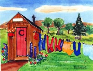 300x228 Outhouse Clothesline Art Print Personalized Funny Laundry Bathroom - Clothesline Painting