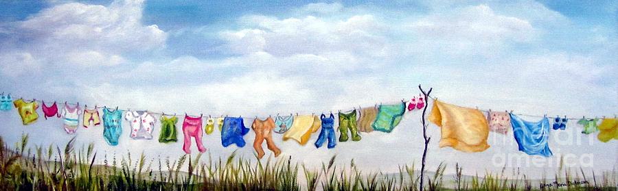 900x279 Baby's Clothesline Painting By Anna Maria Dickinson - Clothesline Painting