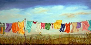 300x151 Blowing In The Breeze Painting By Anna Maria Dickinson - Clothesline Painting