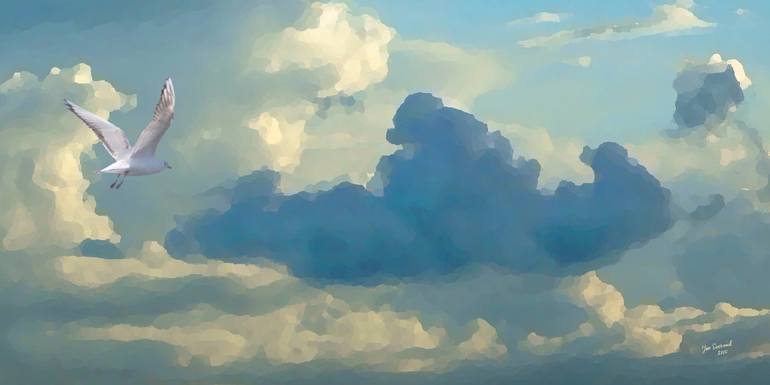 770x385 Saatchi Art Bird In Cloudy Sky Painting By Jan Everink - Cloudy Sky Painting