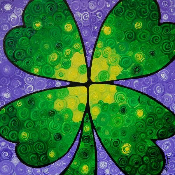 600x601 Lucky One Painting By Sharon Cummings - Clover Painting