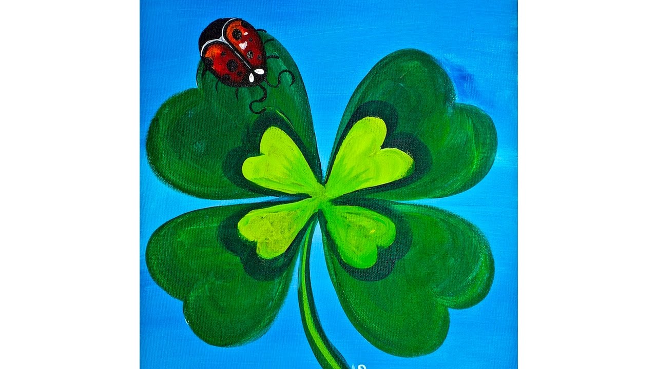 1280x720 St Patrick's Day Shamrock Ladybug Beginner Acrylic Painting Full - Clover Painting