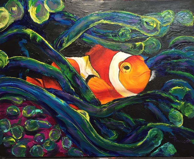 640x526 Cindy Pinnock Artwork Clown Fish Original Painting Oil Sea - Clown Fish Painting