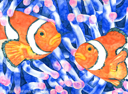 450x330 Watercolor Painting Clownfish Couple - Clown Fish Painting