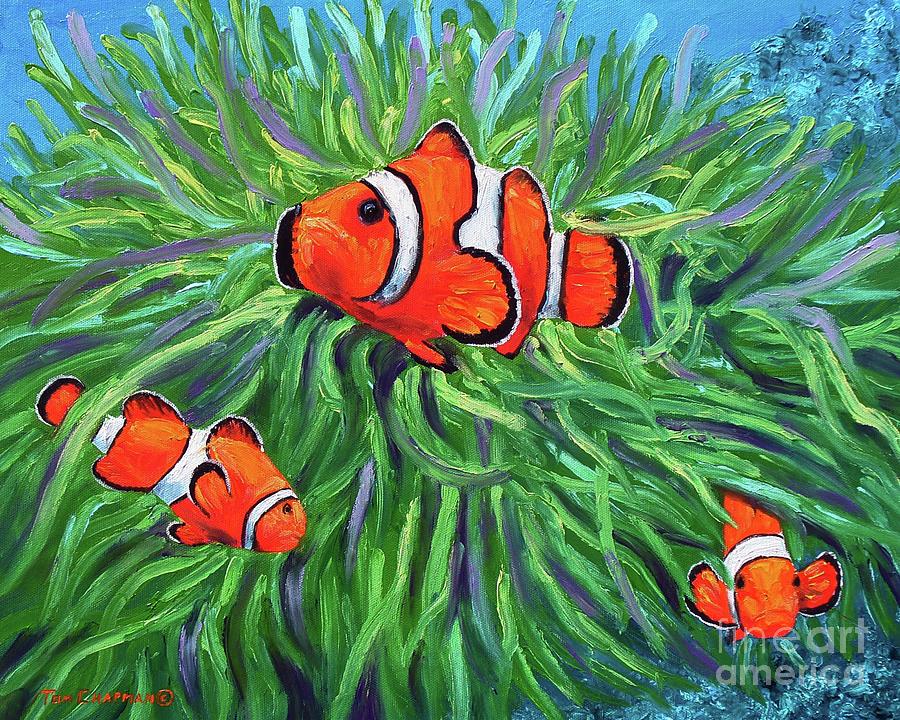 900x720 Clown Fish And Sea Anemone Painting By Tom Chapman - Clown Fish Painting