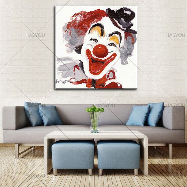 640x640 Hasyou Hand Painted Wall Art Canvas Frameless Painting Funny Clown - Clown Oil Painting Canvas
