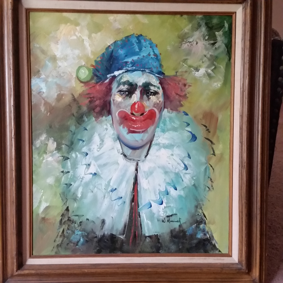900x900 Looking For Tbe Value Of My William Moninet Clown Painting, Oil - Clown Oil Painting Canvas