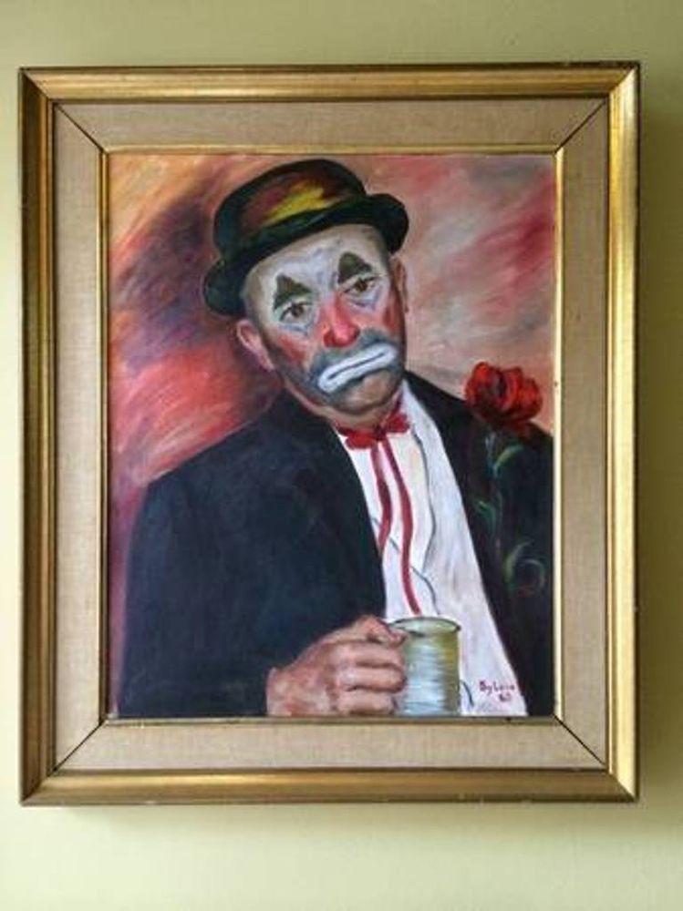 749x1000 Oil On Canvas Clown Painting Artist Signed Dated 1960 Framed Mid - Clown Oil Painting Canvas