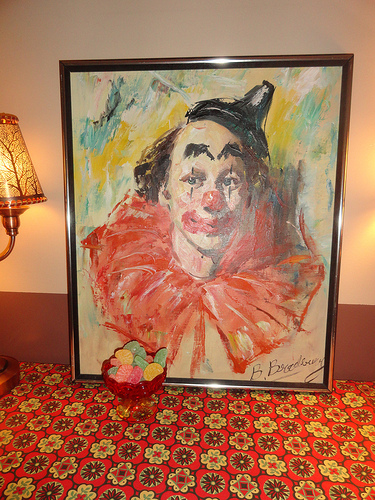 375x500 Vtg 1960s Clown Oil Painting Signed Bradberry Framed Canvas Wall - Clown Oil Painting Canvas