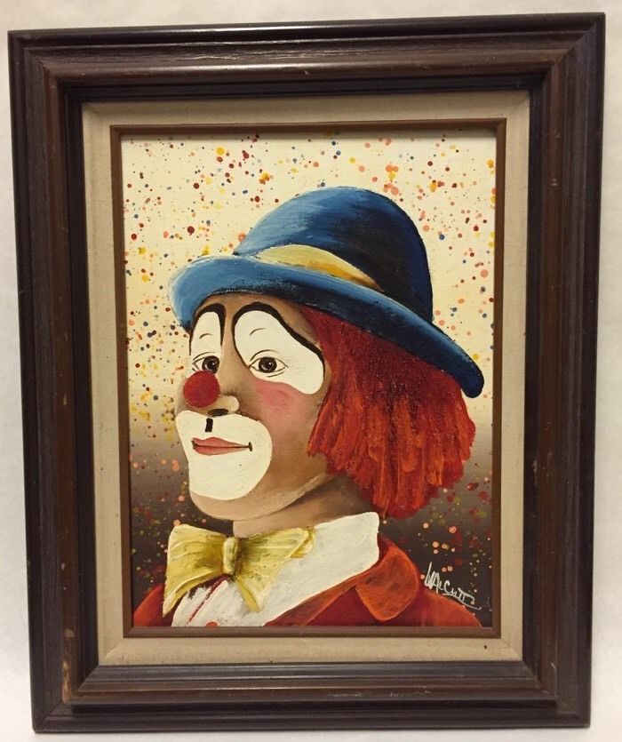 700x835 Vintage Clown Oil Painting Signed Walcutt 12x16 Mid Century Kitsch - Clown Oil Painting Canvas