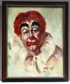 236x282 Vintage William W Tara Sad Clown With Sunflower Lithograph Art - Clown Oil Painting Canvas