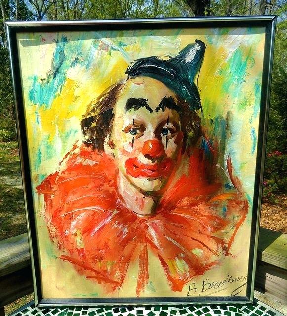 581x640 Clowns Oil Paintings Vintage Rare Clown Oil Painting By Clown Art - Clown Oil Painting Canvas