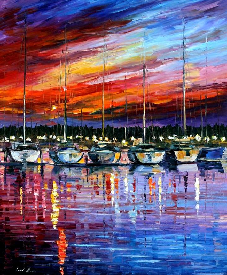 732x885 Yacht Club Palette Knife Oil Painting On Canvas By Leonid - Club Painting