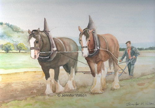 500x347 Plough Scene - Clydesdale Horse Painting