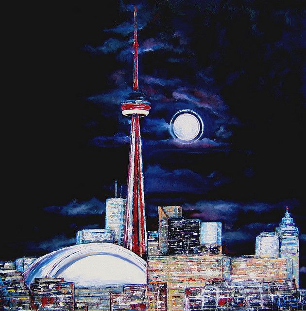 630x640 Toronto Cn Tower, Night View - Cn Tower Painting