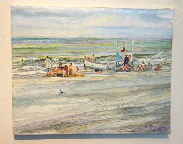 770x605 Saatchi Art Coast Guard Stand Sitting On The Beach Painting By - Coast Guard Painting