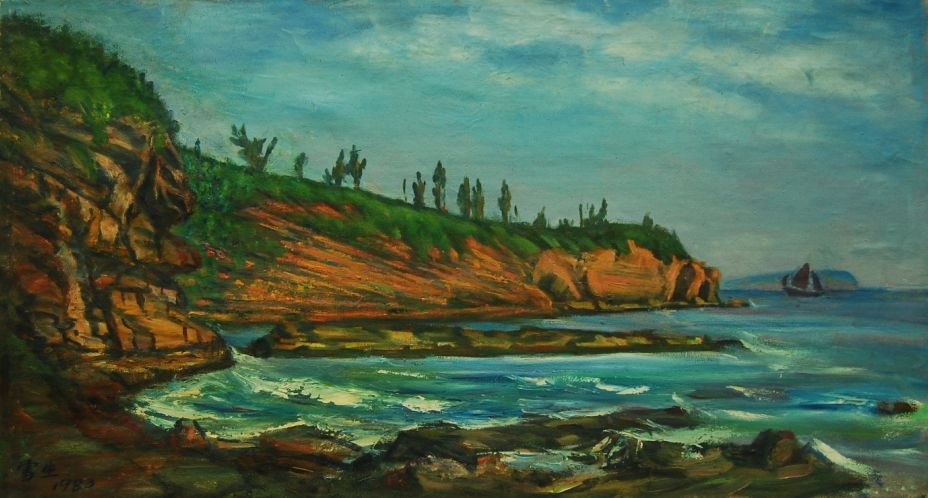 928x498 Roaring Coastline, Painting By Xue Sheng Tan - Coastline Painting