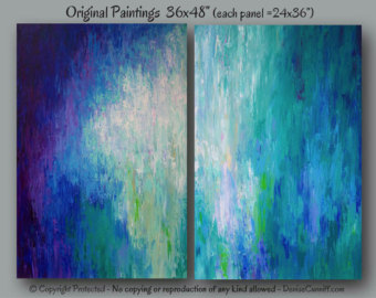 340x270 Abstract Painting Canvas Print Set Colorful Home Decor - Cobalt Blue Painting