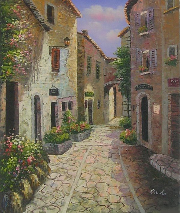 600x709 Cobblestone Village Canvas Wall Art - Cobblestone Painting