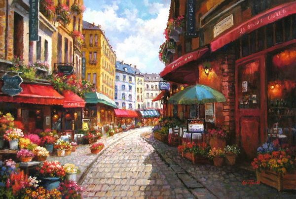 600x404 Street Of Dreamss Oil Painting Paul Guy Gantner - Cobblestone Painting