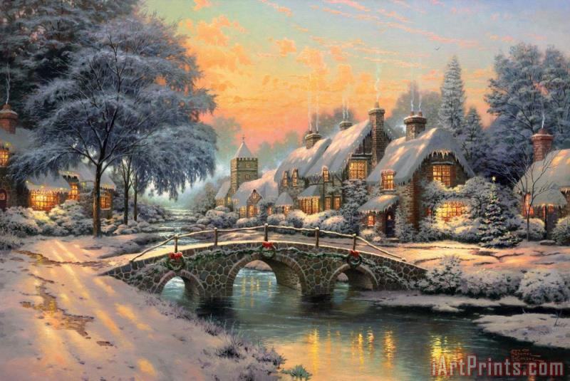 800x535 Thomas Kinkade Cobblestone Christmas Painting - Cobblestone Painting