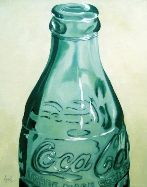 503x640 Old Coca Cola Bottle Embossed Glass Photo Realism Still Life Oil - Coca Cola Bottle Painting
