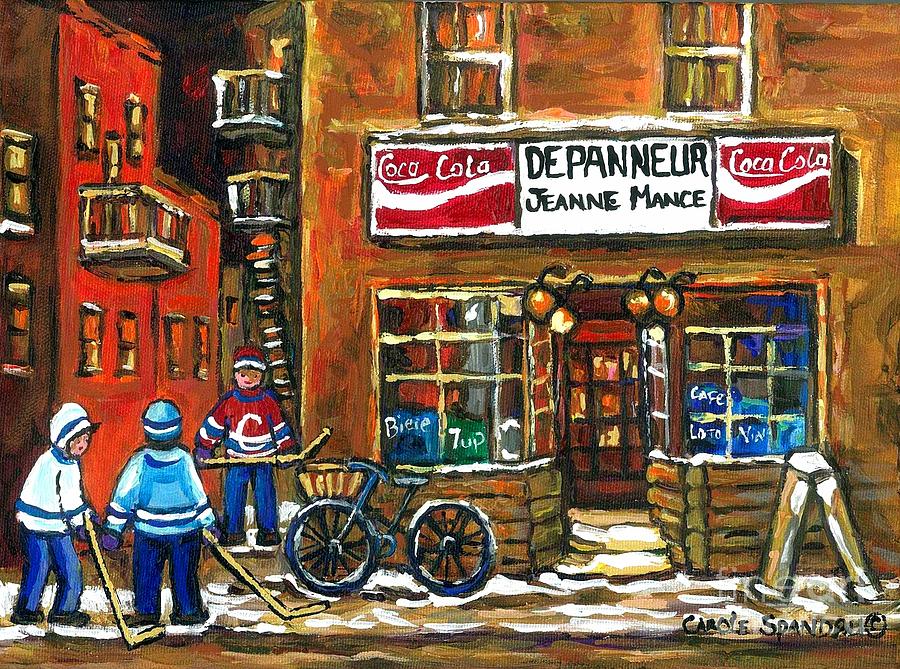 900x669 Canadian Hockey Art Night Scene Coca Cola Depanneur Best Montreal - Coca Cola Painting