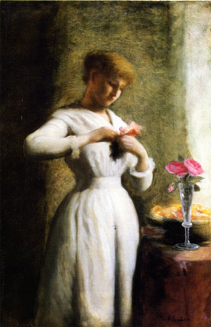 718x1111 Woman With Roses Painting George Cochran Lambdin Oil Paintings - Cochran Painting