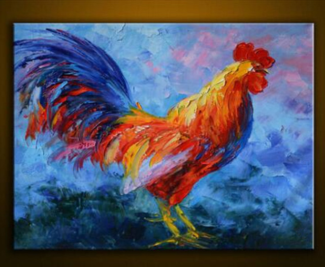 640x525 Hand Painted Abstract Colorful Cock Oil Painting On Canvas Home - Cock Painting
