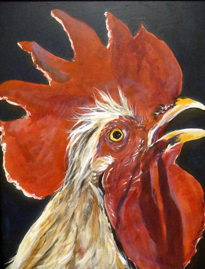 689x900 Alarm Cock Painting By Edith Hunsberger - Cock Painting