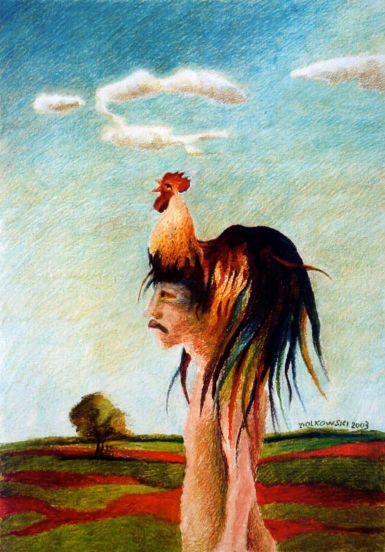 770x1103 Saatchi Art Selfportrait With A Cock Painting By Gregor Ziolkowski - Cock Painting