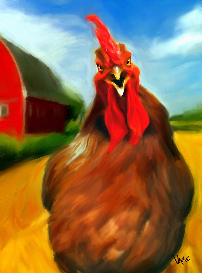 667x900 Rooster Hen Cock Bird Farm Animal Egg Original Oil Painting - Cock Painting