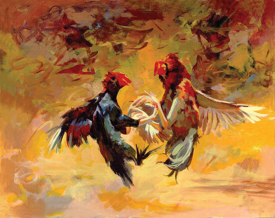 900x713 Cock Fight Painting By Art Tantra - Cock Painting
