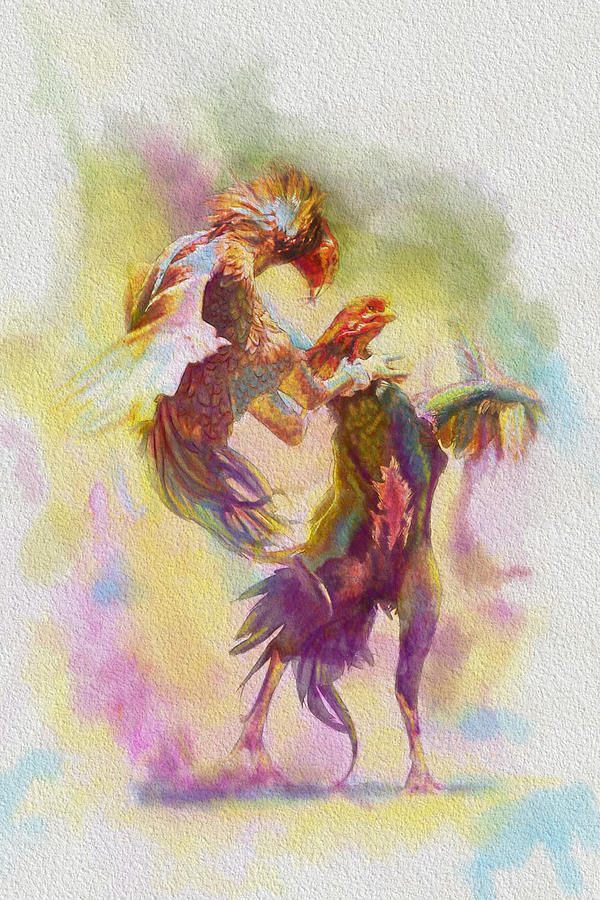 600x900 Cock Fight Painting By Catf - Cock Painting
