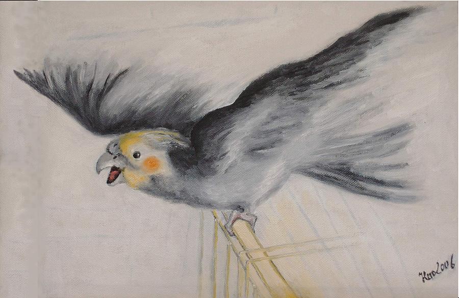 900x584 Our Cockatiel Coco Painting By Helmut Rottler - Cockatiel Painting