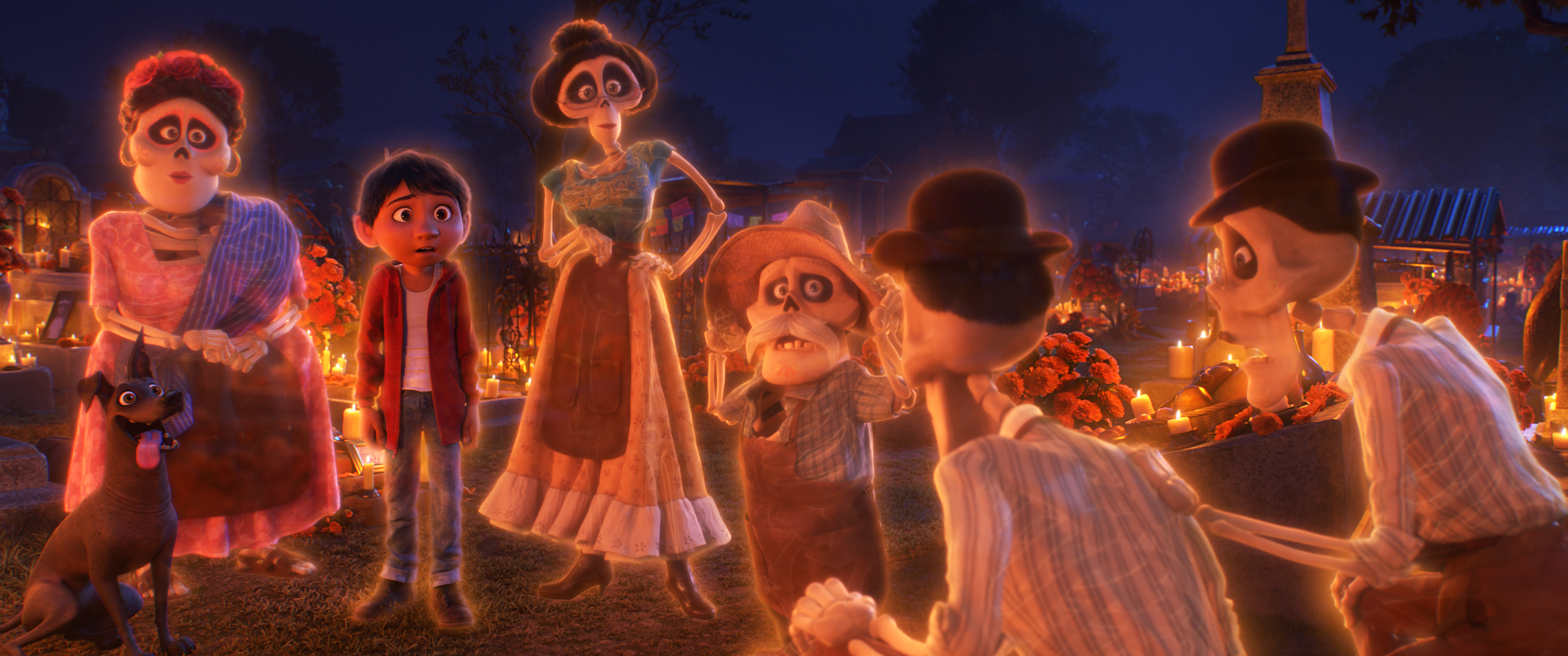 4096x1715 Skeletons In Coco Making The Nightmarish Figures Family Friendly - Coco Movie Painting