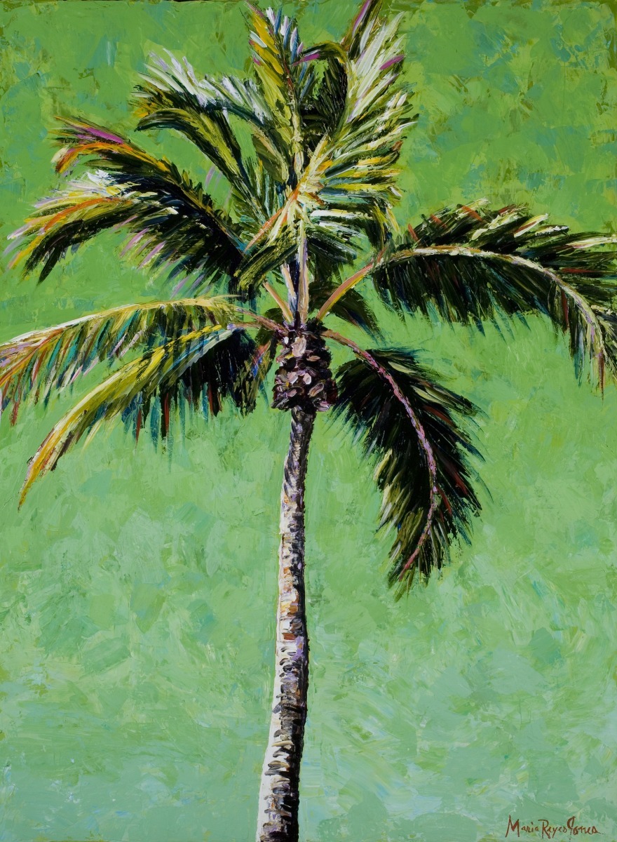 880x1200 Painting Coconut Palm On Green (Original Art By Maria Reyes Jones) - Coconut Tree Painting