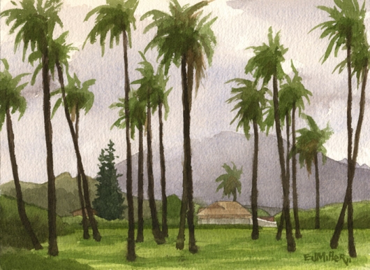 530x386 Plein Air, Through The Coconut Palms - Coconut Tree Painting
