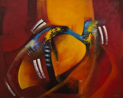 400x319 Scarlet And Saffron Abstract Painting Signed By Artist - Cocoon Painting