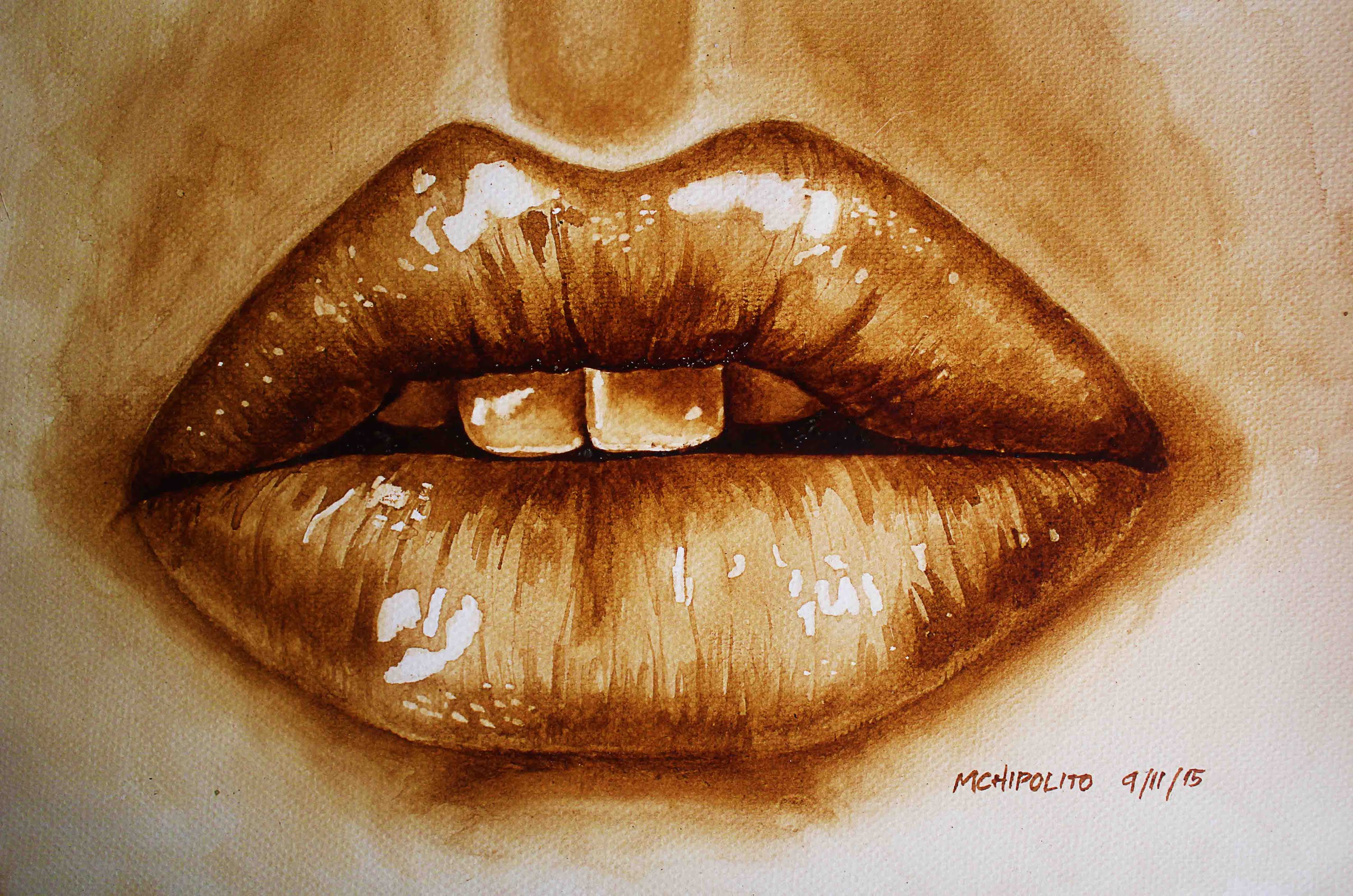 3000x1988 Coffee Painting Tutorial How To Paint Realistic Lips By Coffee - Coffee Art Painting