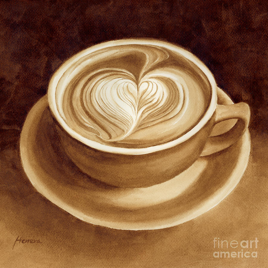 900x900 Heart Latte Ii Painting By Hailey E Herrera - Coffee Art Painting