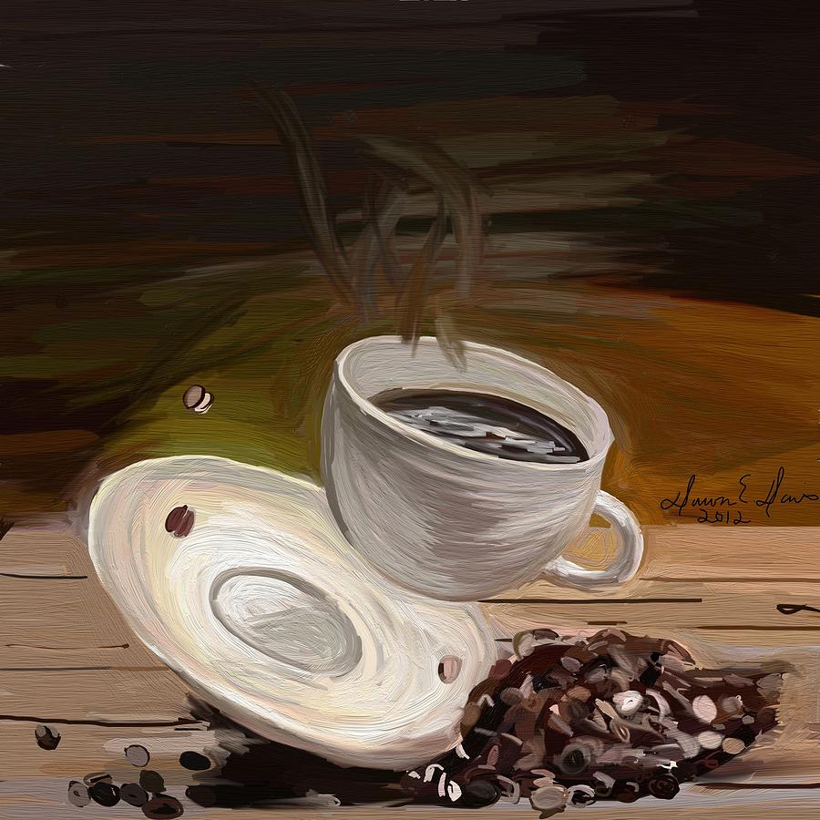 900x900 Flying Coffee Cup Painting By Dawn Davis - Coffee Cup Art Painting