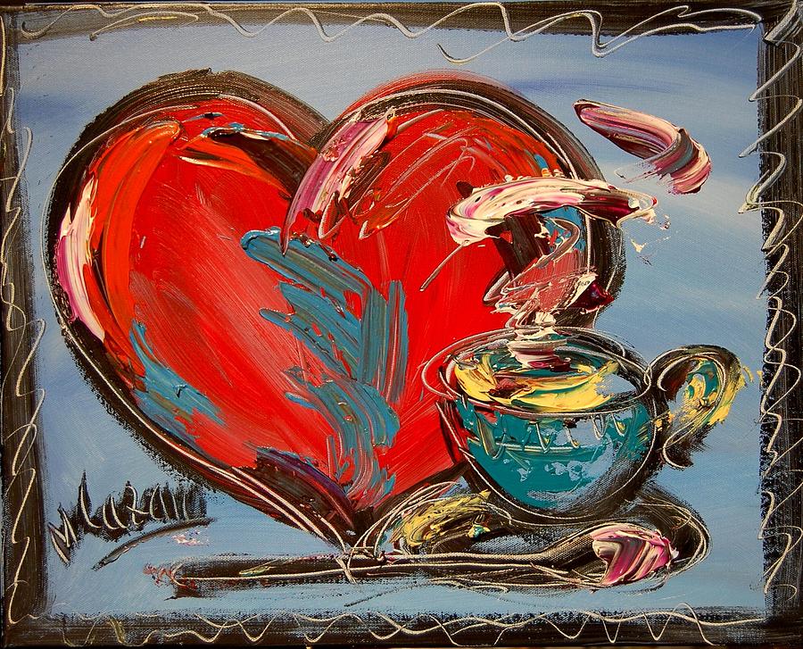 900x727 Heart Coffee Cup Painting By Mark Kazav - Coffee Cup Art Painting