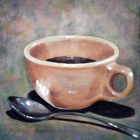 288x288 Coffee Acrylic Painting Coffee Cup Spoon Acrylic Painting, 8x8 - Coffee Cup Painting